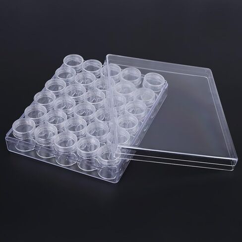 30 pcs Clear Plastic Small Round Storage Containers, Portable Jewelry Bead Organizer with Box, for Nail Art Glitter Rhinestones Earrings Rings in Kuwait