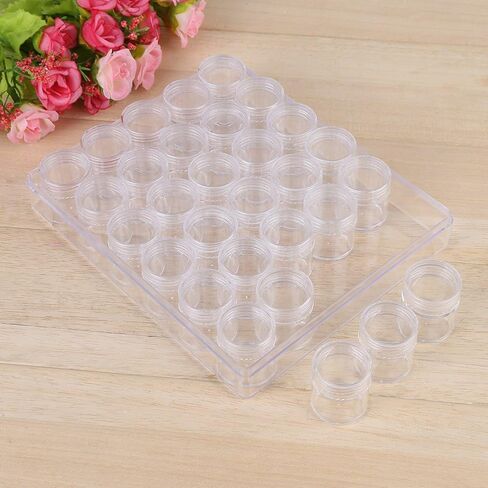 30 pcs Clear Plastic Small Round Storage Containers, Portable Jewelry Bead Organizer with Box, for Nail Art Glitter Rhinestones Earrings Rings in Kuwait