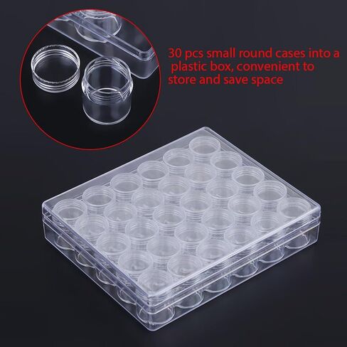 30 pcs Clear Plastic Small Round Storage Containers, Portable Jewelry Bead Organizer with Box, for Nail Art Glitter Rhinestones Earrings Rings in Kuwait