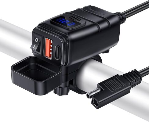 Motorcycle Phone Charger, Dual QC3.0 Type C PD Motorcycle USB Charger with ON/Off Switch, Quick Disconnect SAE USB Adapter Motorcycle Accessories for Phones in Kuwait