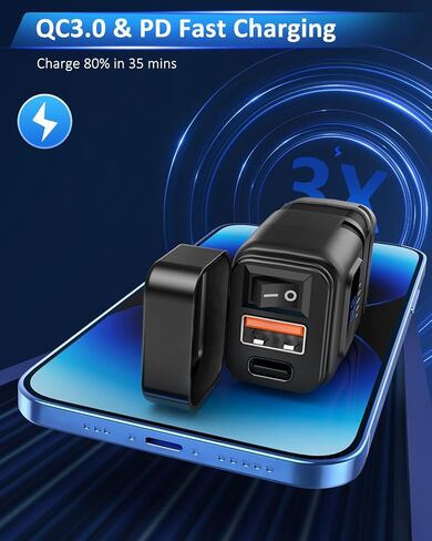 Motorcycle Phone Charger, Dual QC3.0 Type C PD Motorcycle USB Charger with ON/Off Switch, Quick Disconnect SAE USB Adapter Motorcycle Accessories for Phones in Kuwait