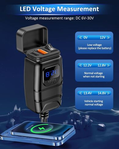Motorcycle Phone Charger, Dual QC3.0 Type C PD Motorcycle USB Charger with ON/Off Switch, Quick Disconnect SAE USB Adapter Motorcycle Accessories for Phones in Kuwait