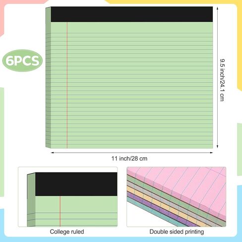Jetec 6 Pcs Legal Pads Recycled Landscape Pad College Ruled 50 Sheets/Pad Assorted Colors Writing Pads 11" x 9.5" Horizontal Notebook for Work School Office Travel Supplies in Kuwait