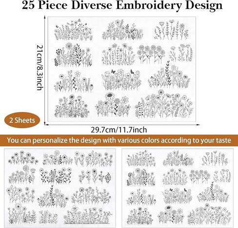 25Pcs Water Soluble Embroidery Patterns Stick and Stitch Embroidery Paper with Wildflower Designs, Wash Away Transfer for Hand Sewing Beginners & Lovers in Kuwait