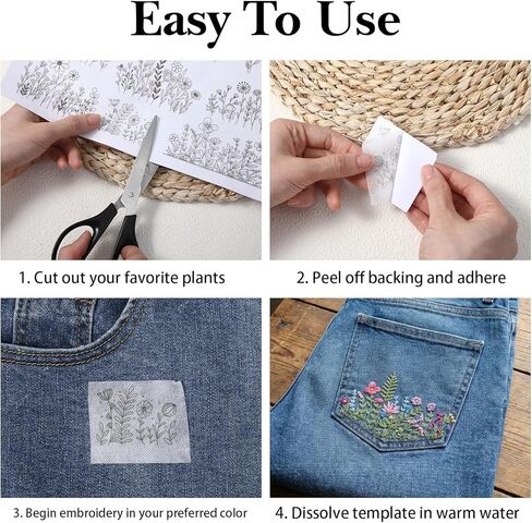 25Pcs Water Soluble Embroidery Patterns Stick and Stitch Embroidery Paper with Wildflower Designs, Wash Away Transfer for Hand Sewing Beginners & Lovers in Kuwait