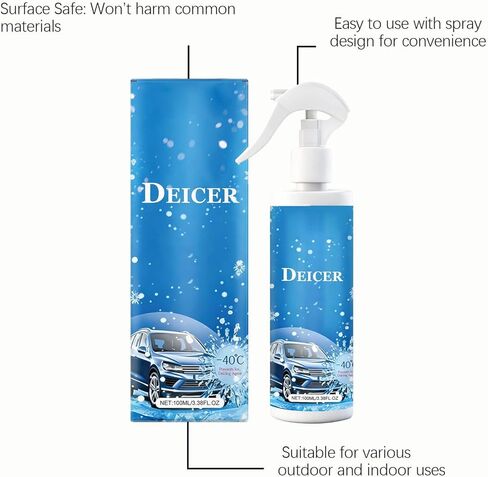 Instant Ice Melter, Windscreen De Icer for with Anti Frost Shield, High Concentration Fluid with Streak Free Feature, Selling Points, Product Size for 100ml Home Garden Outdoor Travel in Kuwait