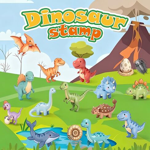 Wooden Dinosaur Stamp Set for Kids, 18 Pcs Dino Stamps Art Projects Supplies Classroom Rewards Birthday Gift Party Favors Carnival Prizes for Boys Girls in Kuwait