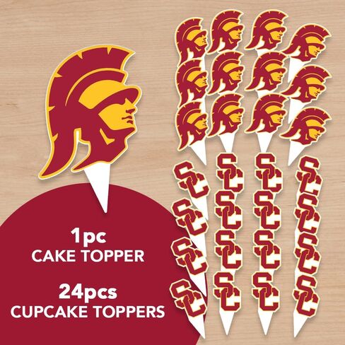 مجموعة أغطية الكب كيك وأغطية الكيك من جامعة صبار الصحراء بجنوب كاليفورنيا - USC Trojans 25 قطعة من لوازم حفلات الطعام، وديكورات مفارش المائدة، والتخرج ويوم اللعب in Kuwait