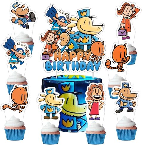 25pcs Dog Cartoon Man Cake Decorations with 1pcs Cake Topper, 24pcs Cupcake Toppers for The Dog Birthday Party Supplies in Kuwait
