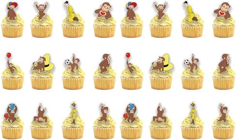 24PCS Curious Monkey Cupcake Toppers, Cartoon Party Decorations, Theme Celebrations Party Supplies for George Lovers (12 Designs, 2 Each) in Kuwait