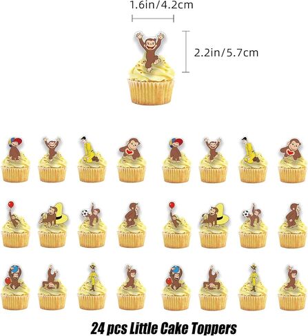 24PCS Curious Monkey Cupcake Toppers, Cartoon Party Decorations, Theme Celebrations Party Supplies for George Lovers (12 Designs, 2 Each) in Kuwait