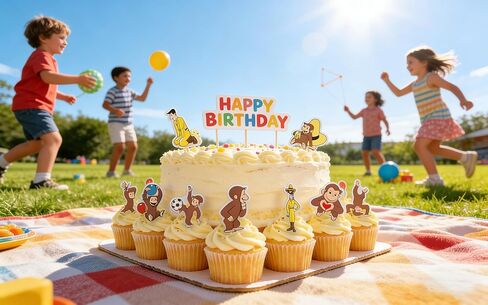 24PCS Curious Monkey Cupcake Toppers, Cartoon Party Decorations, Theme Celebrations Party Supplies for George Lovers (12 Designs, 2 Each) in Kuwait
