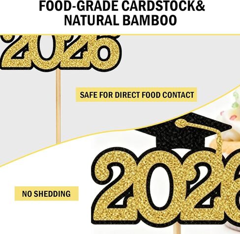اختيارات تزيين كب كيك التخرج لعام 2026 - 48 قطعة من اختيارات الكيك اللامعة الذهبية المُجمَّعة مسبقًا، ودبلومات وقبعة التخرج، لوازم حفلات ديكور لهدايا زينة التخرج in Kuwait
