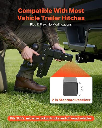 VEVOR Adjustable Trailer Hitch, Fit 2 Inch Receiver, Trailer Hitch Mount with 2 Inch & 2-5/16 Inch Balls, 15000 lbs GTW, 6 Inch Drop, Towing Ball Mounts for RVs, Off-Road Vehicles and Trucks, Black in Kuwait
