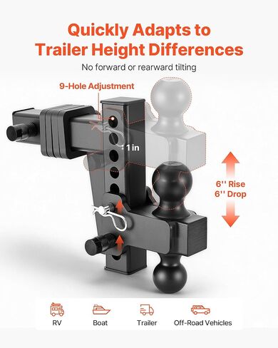 VEVOR Adjustable Trailer Hitch, Fit 2 Inch Receiver, Trailer Hitch Mount with 2 Inch & 2-5/16 Inch Balls, 15000 lbs GTW, 6 Inch Drop, Towing Ball Mounts for RVs, Off-Road Vehicles and Trucks, Black in Kuwait