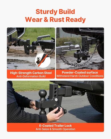 VEVOR Adjustable Trailer Hitch, Fit 2 Inch Receiver, Trailer Hitch Mount with 2 Inch & 2-5/16 Inch Balls, 15000 lbs GTW, 6 Inch Drop, Towing Ball Mounts for RVs, Off-Road Vehicles and Trucks, Black in Kuwait