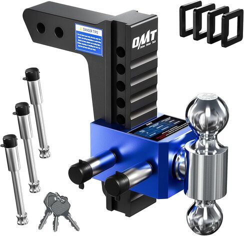 Orion Motor Tech Adjustable Trailer Hitch, Heavy Duty 2.5 inch Receiver Hitch, 6" Drop Hitch with 2" & 2-5/16" Balls, 360° Dual-Ball Mount with 18500lb Towing Capacity for Class IV & V, Blue in Kuwait