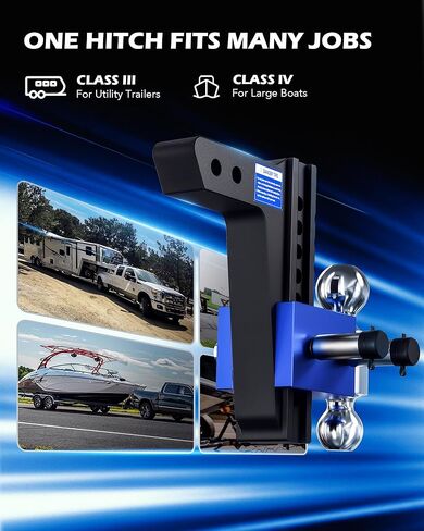 Orion Motor Tech Adjustable Trailer Hitch, Heavy Duty 2.5 inch Receiver Hitch, 6" Drop Hitch with 2" & 2-5/16" Balls, 360° Dual-Ball Mount with 18500lb Towing Capacity for Class IV & V, Blue in Kuwait
