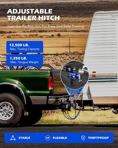 Orion Motor Tech Adjustable Trailer Hitch, Heavy Duty 2.5 inch Receiver Hitch, 6" Drop Hitch with 2" & 2-5/16" Balls, 360° Dual-Ball Mount with 18500lb Towing Capacity for Class IV & V, Blue in Kuwait