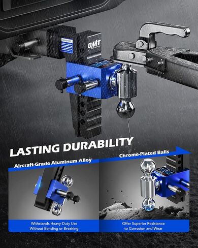 Orion Motor Tech Adjustable Trailer Hitch, Heavy Duty 2.5 inch Receiver Hitch, 6" Drop Hitch with 2" & 2-5/16" Balls, 360° Dual-Ball Mount with 18500lb Towing Capacity for Class IV & V, Blue in Kuwait