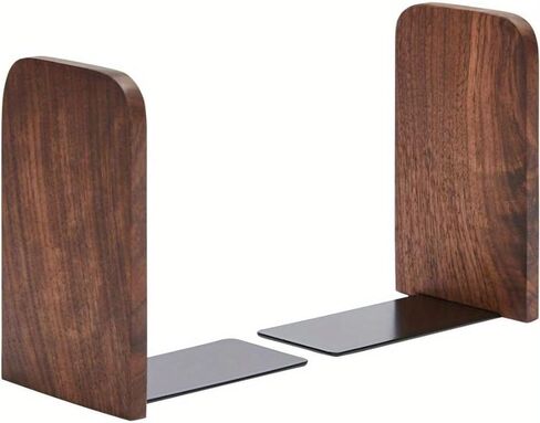 Heavy Duty Wooden Bookends Non Slip Book Shelf Holder for Books CDs and DVDs Stylish Home Office Accessory (Brown) in Kuwait