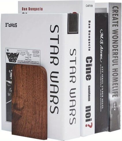 Heavy Duty Wooden Bookends Non Slip Book Shelf Holder for Books CDs and DVDs Stylish Home Office Accessory (Brown) in Kuwait