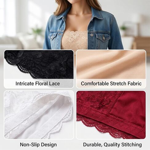 Lace Bandeau, Modesty Inserts for Low Cut Dresses, Cleavage Cover Up for Low Neckline, Lace Insert for Low Cut Dress, Nylon Fabric, 4-Pack Set for Layering Under Sheer Clothing Red in Kuwait