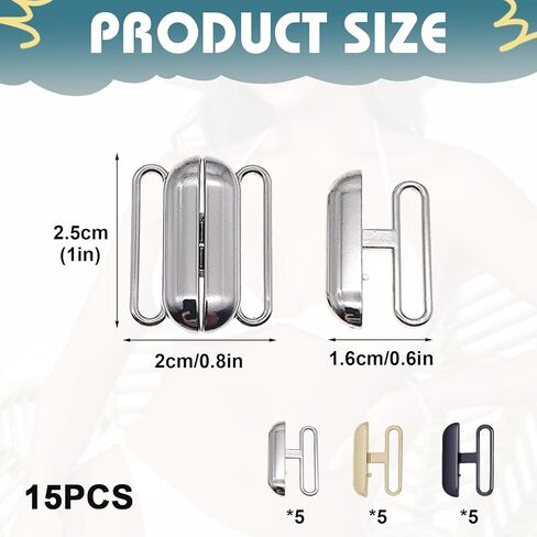Bra Clasp 15PCS Bra Hooks Bathing Suit Clasp – 2cm Metal Swimsuit Clasp Replacement in 3 Colors, Front Closure Bikini Clips for Bra Strap Repair and DIY Swimwear Sewing in Kuwait
