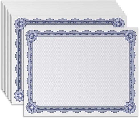 Certificate Paper 8.5 x 11 with Blue Border, 100 Sheets Printable Diploma & Award Certificate Paper, 140 GSM Thick Letter Size Paper for Graduation, Recognition, Achievement, Printing in Kuwait