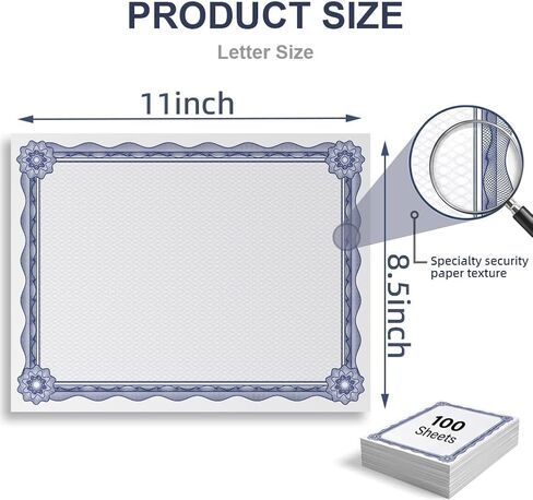 Certificate Paper 8.5 x 11 with Blue Border, 100 Sheets Printable Diploma & Award Certificate Paper, 140 GSM Thick Letter Size Paper for Graduation, Recognition, Achievement, Printing in Kuwait
