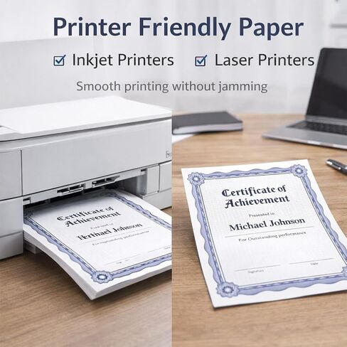 Certificate Paper 8.5 x 11 with Blue Border, 100 Sheets Printable Diploma & Award Certificate Paper, 140 GSM Thick Letter Size Paper for Graduation, Recognition, Achievement, Printing in Kuwait