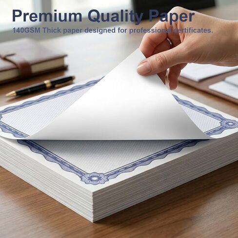 Certificate Paper 8.5 x 11 with Blue Border, 100 Sheets Printable Diploma & Award Certificate Paper, 140 GSM Thick Letter Size Paper for Graduation, Recognition, Achievement, Printing in Kuwait