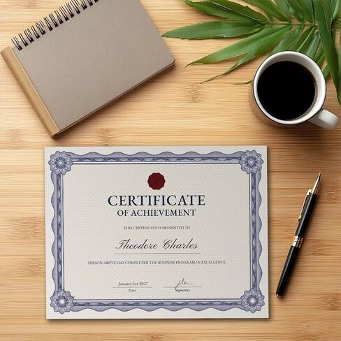 Certificate Paper 8.5 x 11 with Blue Border, 100 Sheets Printable Diploma & Award Certificate Paper, 140 GSM Thick Letter Size Paper for Graduation, Recognition, Achievement, Printing in Kuwait