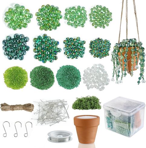 kanpura 1875 Pcs Green Glass Beaded Plant Kit Green Beads for Succulent Plant Jewelry Making and DIY Crafts Earrings Necklace Plants Lover Gifts in Kuwait