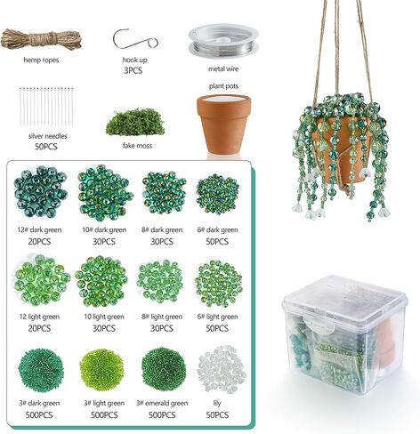 kanpura 1875 Pcs Green Glass Beaded Plant Kit Green Beads for Succulent Plant Jewelry Making and DIY Crafts Earrings Necklace Plants Lover Gifts in Kuwait