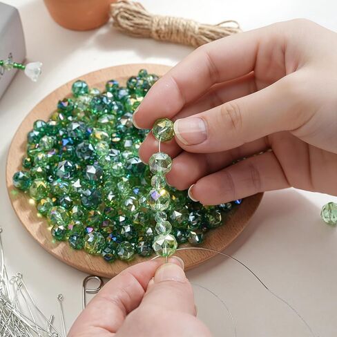 kanpura 1875 Pcs Green Glass Beaded Plant Kit Green Beads for Succulent Plant Jewelry Making and DIY Crafts Earrings Necklace Plants Lover Gifts in Kuwait