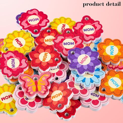 Eternity sky 32 Sets Mothers Day Beads Crafts Kit - Bulk DIY Wooden & Flower Butterfly Beaded Necklace Making for Gifts, 8 Styles in Kuwait