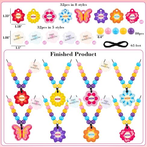 Eternity sky 32 Sets Mothers Day Beads Crafts Kit - Bulk DIY Wooden & Flower Butterfly Beaded Necklace Making for Gifts, 8 Styles in Kuwait
