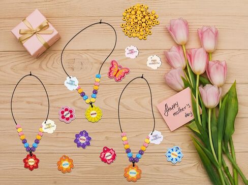 Eternity sky 32 Sets Mothers Day Beads Crafts Kit - Bulk DIY Wooden & Flower Butterfly Beaded Necklace Making for Gifts, 8 Styles in Kuwait