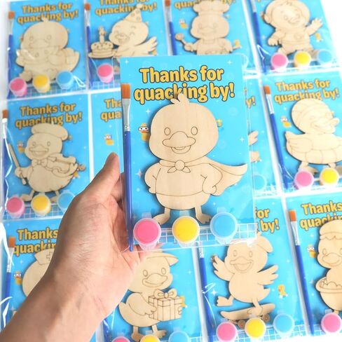 BOIKOKY 12 Pack Duck Party Favors for Kids - Individually Wrapped Paint Your Own Wooden Magnet Craft Kits with Thank You Card, Duck Birthday Decorations for Girls & Boys in Kuwait