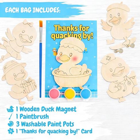 BOIKOKY 12 Pack Duck Party Favors for Kids - Individually Wrapped Paint Your Own Wooden Magnet Craft Kits with Thank You Card, Duck Birthday Decorations for Girls & Boys in Kuwait