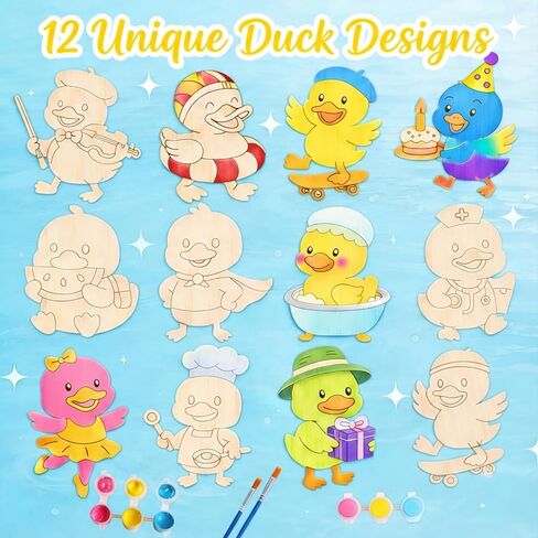 BOIKOKY 12 Pack Duck Party Favors for Kids - Individually Wrapped Paint Your Own Wooden Magnet Craft Kits with Thank You Card, Duck Birthday Decorations for Girls & Boys in Kuwait