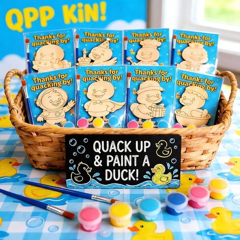 BOIKOKY 12 Pack Duck Party Favors for Kids - Individually Wrapped Paint Your Own Wooden Magnet Craft Kits with Thank You Card, Duck Birthday Decorations for Girls & Boys in Kuwait