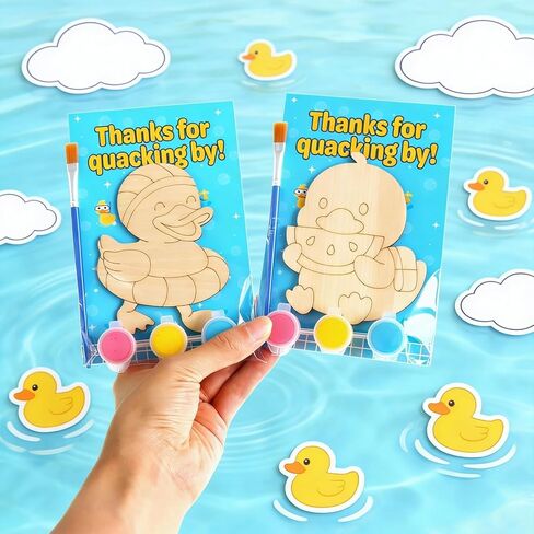 BOIKOKY 12 Pack Duck Party Favors for Kids - Individually Wrapped Paint Your Own Wooden Magnet Craft Kits with Thank You Card, Duck Birthday Decorations for Girls & Boys in Kuwait