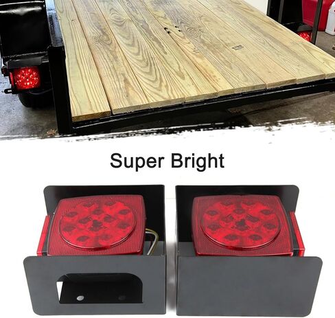 Konrali 12V Submersible Square Led Trailer Lights Red LED Stop Turn Tail License Brake Running Lamps w/Steel Mounting Boxes and License Plate Bracket Guard Cover for Under 80" Trailer Boat Truck IP68 in Kuwait