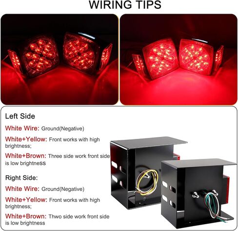 Konrali 12V Submersible Square Led Trailer Lights Red LED Stop Turn Tail License Brake Running Lamps w/Steel Mounting Boxes and License Plate Bracket Guard Cover for Under 80" Trailer Boat Truck IP68 in Kuwait