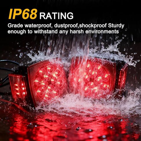 Konrali 12V Submersible Square Led Trailer Lights Red LED Stop Turn Tail License Brake Running Lamps w/Steel Mounting Boxes and License Plate Bracket Guard Cover for Under 80" Trailer Boat Truck IP68 in Kuwait