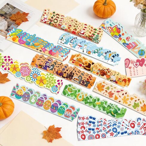 240 Pcs Holiday Bulletin Board Borders Colorful Bulletin Board Decorations Spring Flower Valentine's Day Easter Fall Pumpkin Christmas Seasonal Classroom Border Trim for School Wall Door Decor in Kuwait
