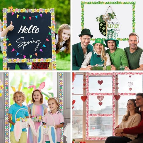 240 Pcs Holiday Bulletin Board Borders Colorful Bulletin Board Decorations Spring Flower Valentine's Day Easter Fall Pumpkin Christmas Seasonal Classroom Border Trim for School Wall Door Decor in Kuwait