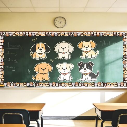 Whaline 32.8 Ft Dog Theme Bulletin Board Border Cute Cartoon Puppy Die Cut Trim Border Roll for Back to School Chalkboard Wall Decor in Kuwait